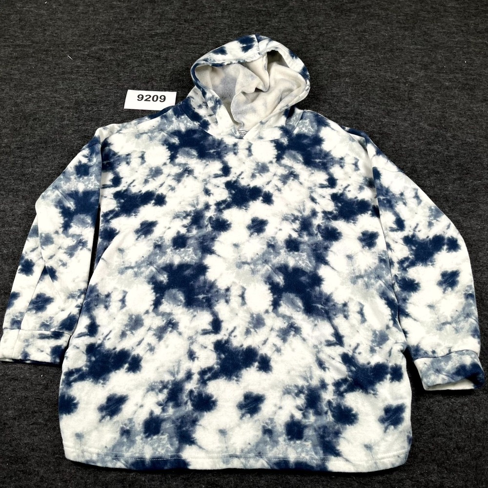 Emma's Expressions Maternity Hoodie Womens Large White Blue Tie Dye Cotton